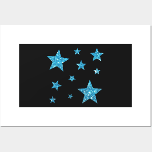 Light Blue Faux Glitter Stars Posters and Art